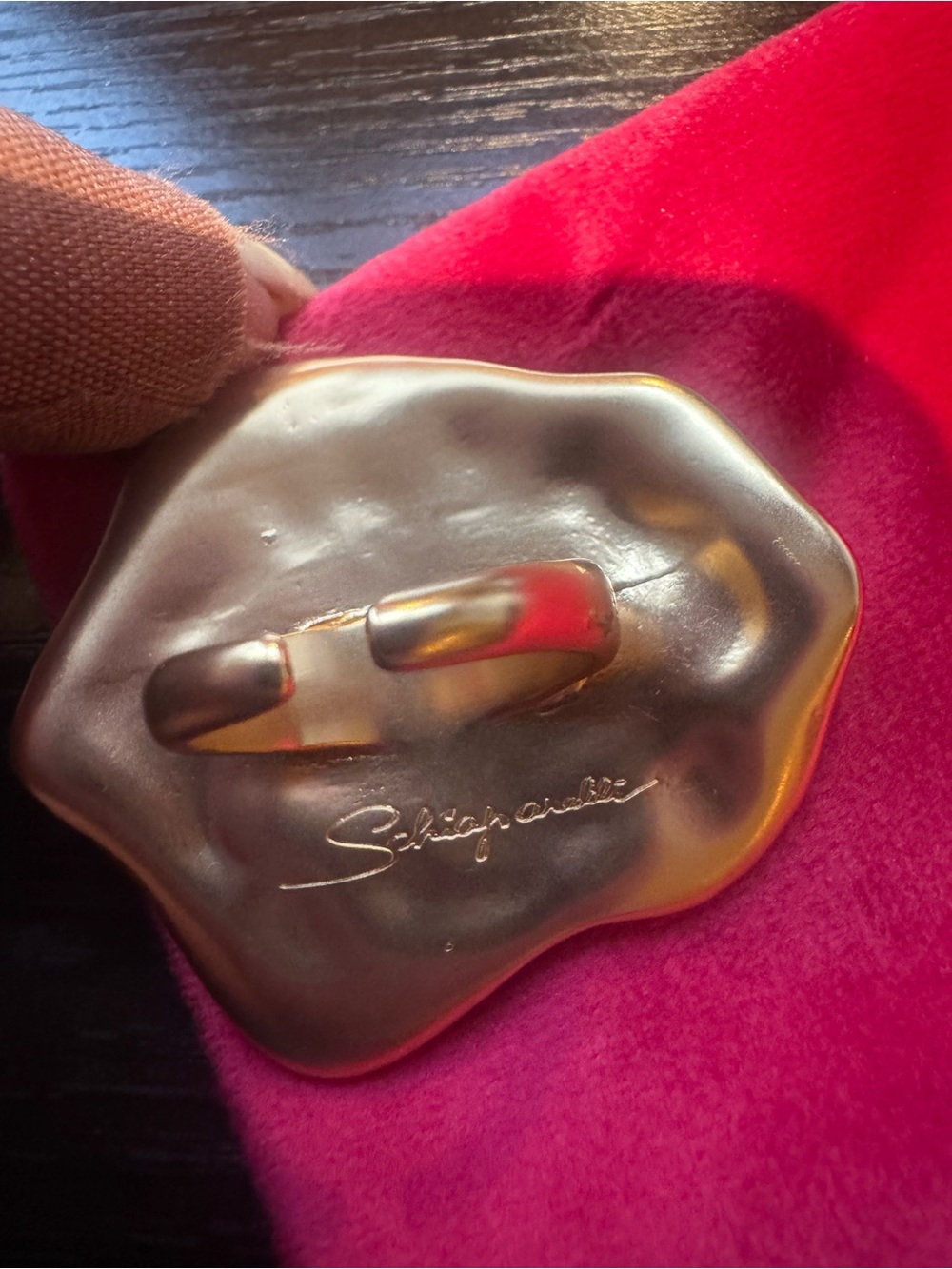 Schiaparelli gold tone Eye Statement Ring with Blue Center adjustable - Picture 11 of 12